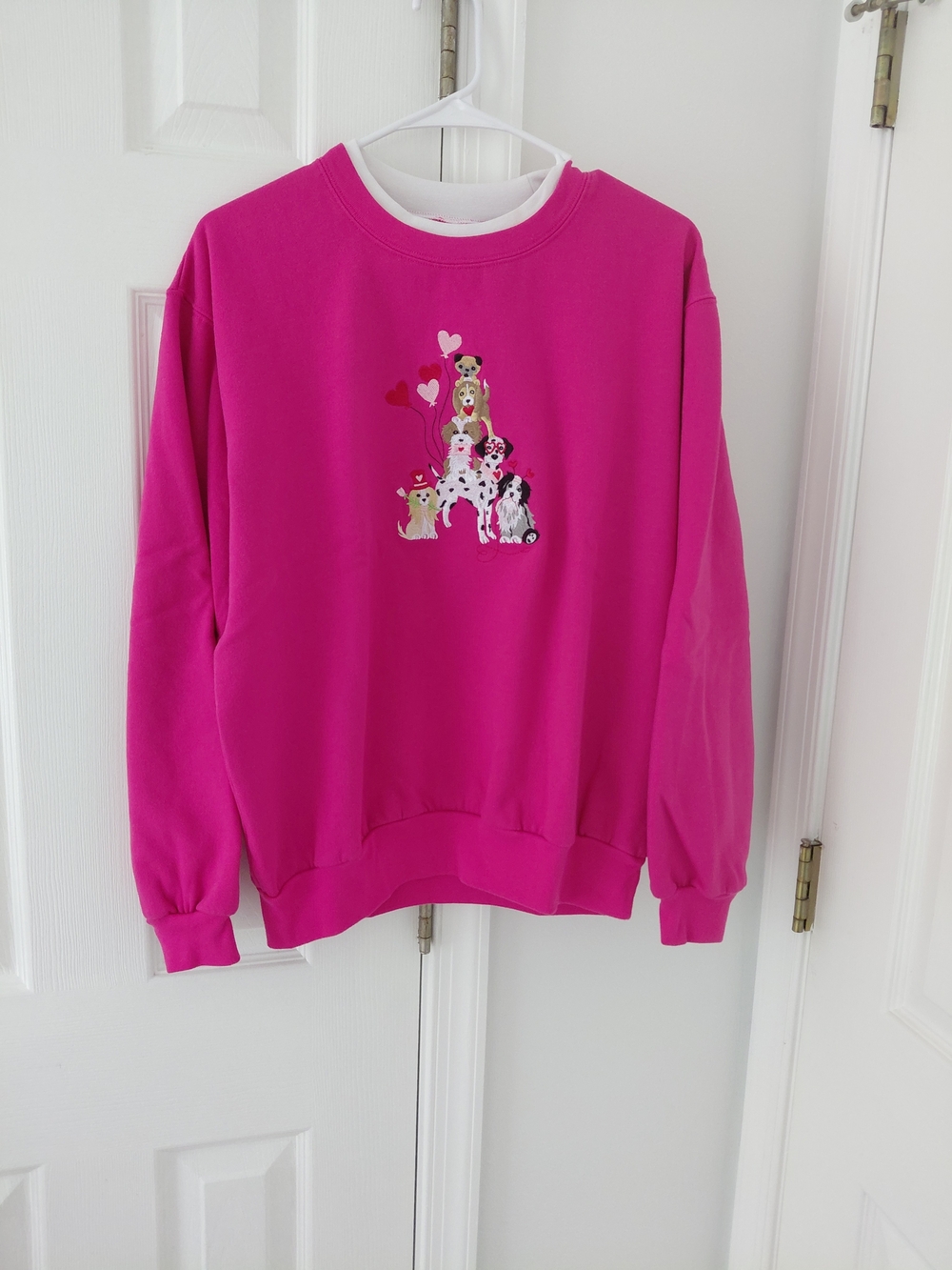Fuchsia Crewneck Sweater with Dog Graphic - Women